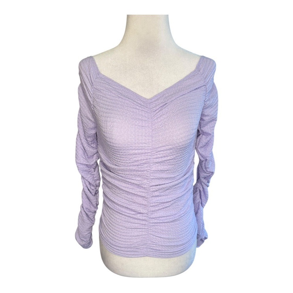 Elodie Lavender Ruched Crinkle V-Neck Long Sleeve Top NWT XS